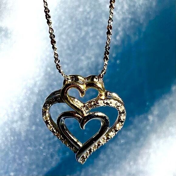 ADF Striking Triple Heart Italian Sterling Silver Necklace - Picture 1 of 10